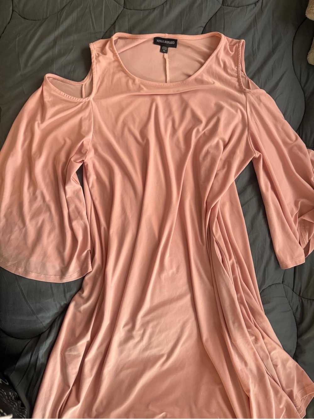 Nina Leonard Blush Pink Cold-Shoulder dress
